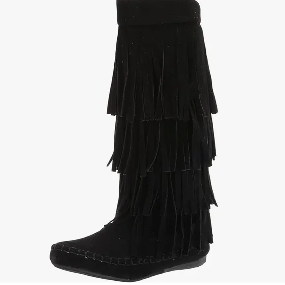 Tall Knee High Fringe Moccasin Boots