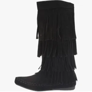 Tall Knee High Fringe Moccasin Boots