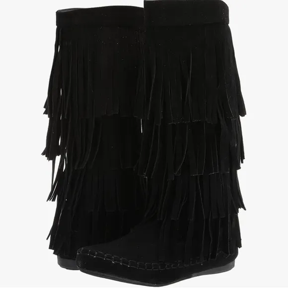 Tall Knee High Fringe Moccasin Boots