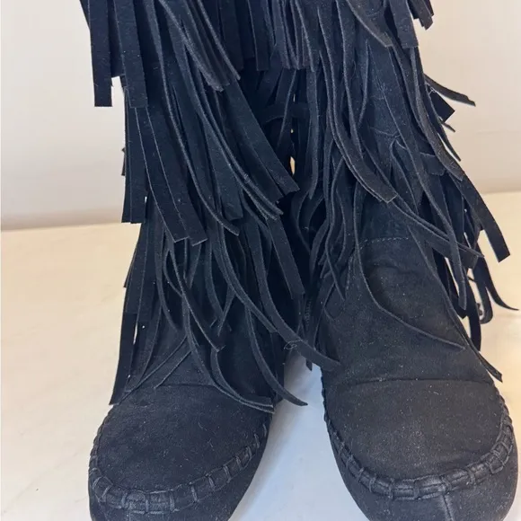 Tall Knee High Fringe Moccasin Boots