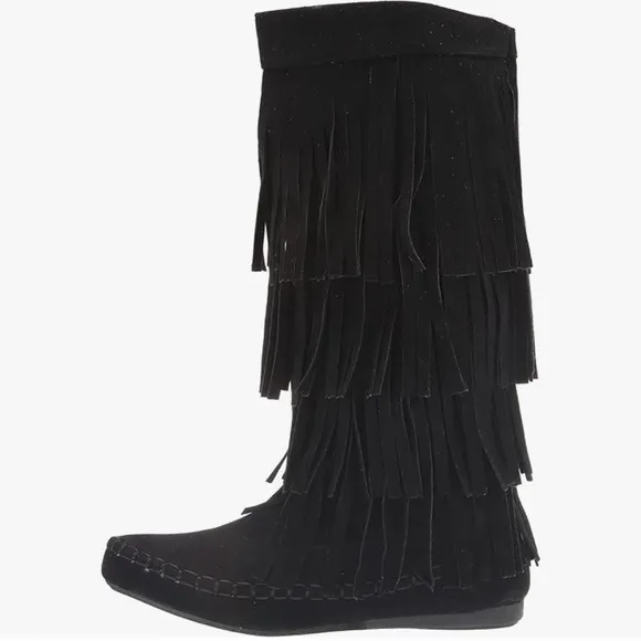Tall Knee High Fringe Moccasin Boots