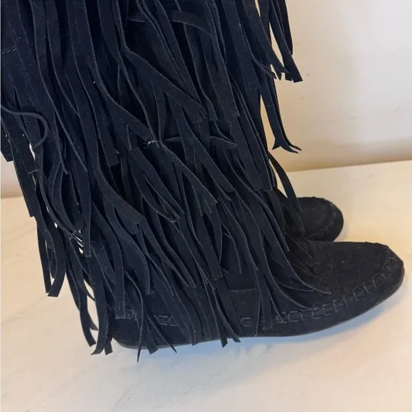 Tall Knee High Fringe Moccasin Boots