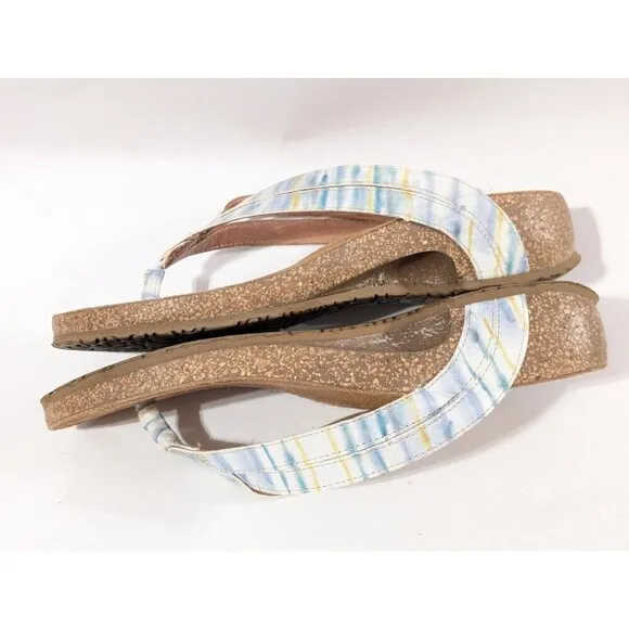 Taos Link Blue Sandals Shoes Thong Flip Flop Leather 39 US 8-8.5