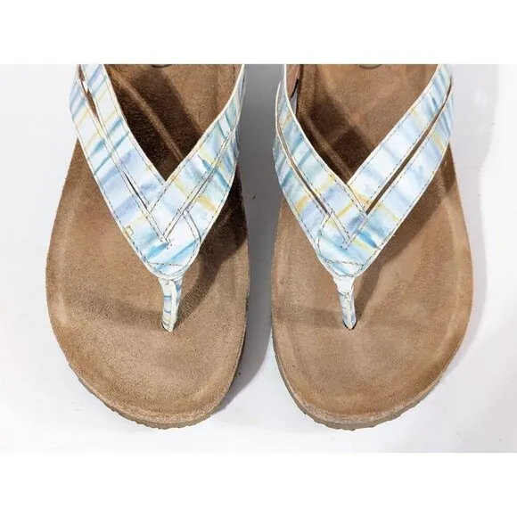 Taos Link Blue Sandals Shoes Thong Flip Flop Leather 39 US 8-8.5