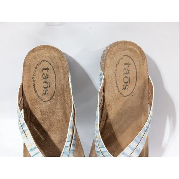 Taos Link Blue Sandals Shoes Thong Flip Flop Leather 39 US 8-8.5