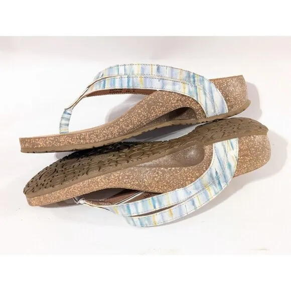 Taos Link Blue Sandals Shoes Thong Flip Flop Leather 39 US 8-8.5
