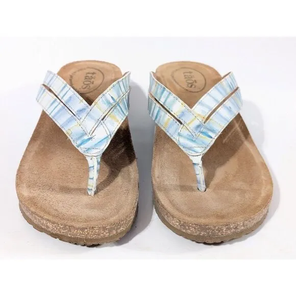 Taos Link Blue Sandals Shoes Thong Flip Flop Leather 39 US 8-8.5
