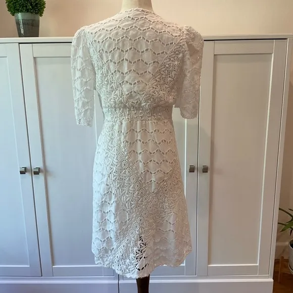 The Kooples Embroidered Lace Mini Dress Cotton in White Size 3