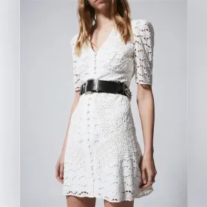 The Kooples Embroidered Lace Mini Dress Cotton in White Size 3
