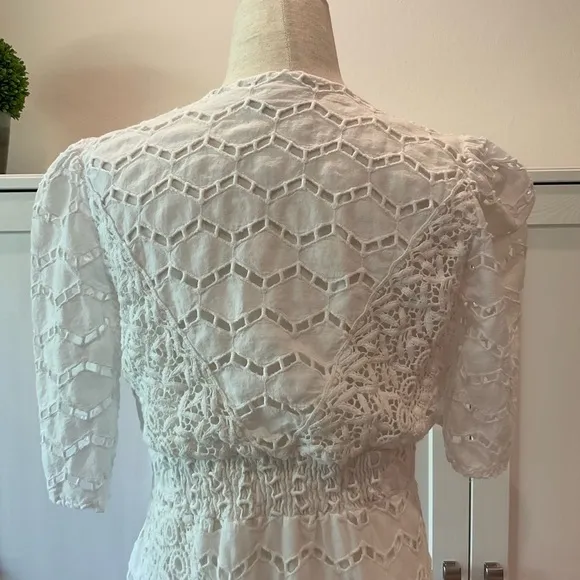 The Kooples Embroidered Lace Mini Dress Cotton in White Size 3