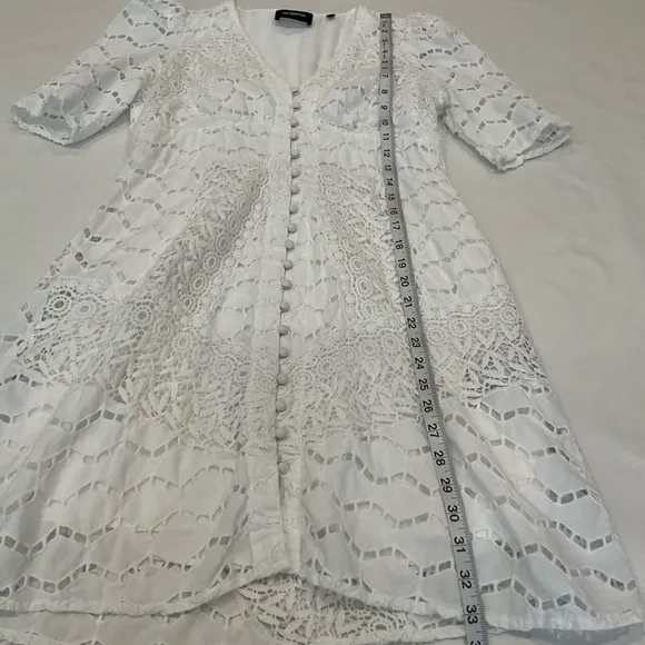 The Kooples Embroidered Lace Mini Dress Cotton in White Size 3
