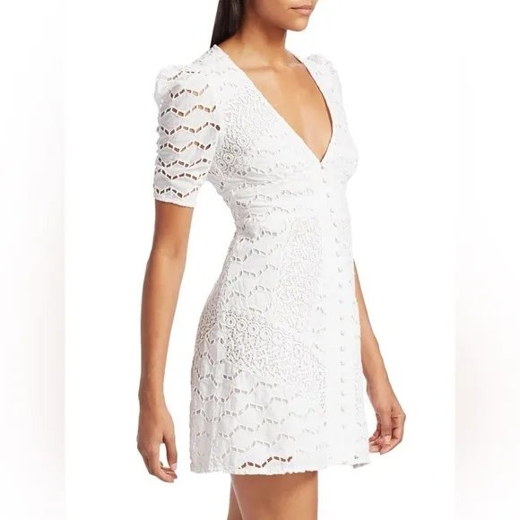 The Kooples Embroidered Lace Mini Dress Cotton in White Size 3