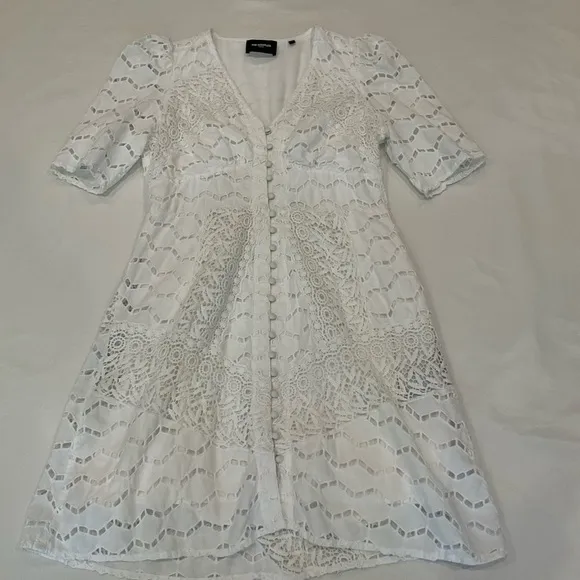 The Kooples Embroidered Lace Mini Dress Cotton in White Size 3