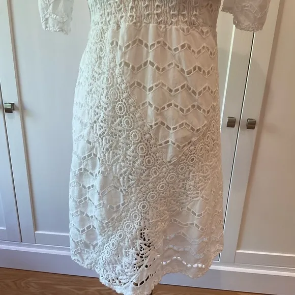 The Kooples Embroidered Lace Mini Dress Cotton in White Size 3