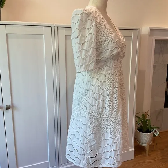 The Kooples Embroidered Lace Mini Dress Cotton in White Size 3