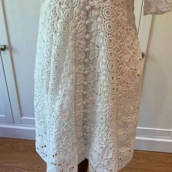 The Kooples Embroidered Lace Mini Dress Cotton in White Size 3