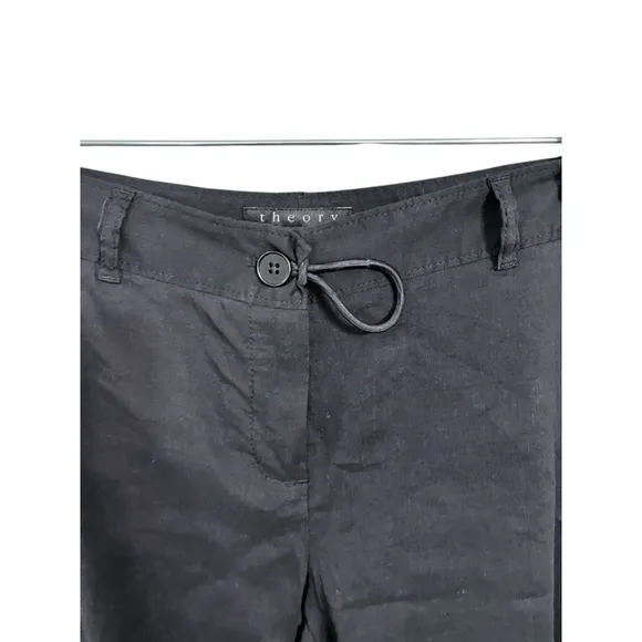 Theory Linen Blend Black Cargo High Rise Shorts Size 12 Lightweight Packable