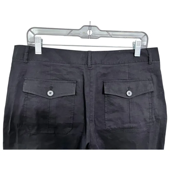 Theory Linen Blend Black Cargo High Rise Shorts Size 12 Lightweight Packable