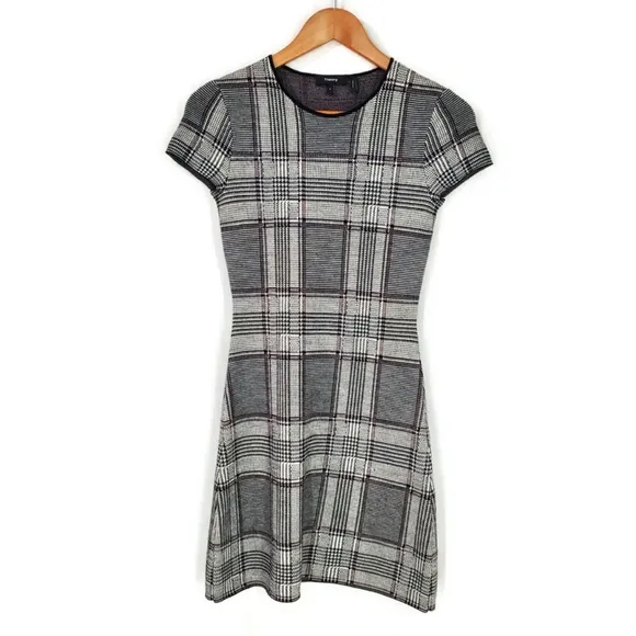 Theory Plaid Cap Sleeve 100% Merino Wool Mini Dress Branteen JQ Size P/ 00/0
