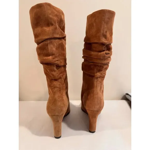 Theory Women's Suede Brown Leather Wedge Tall Boots Sz 39 US 8.5