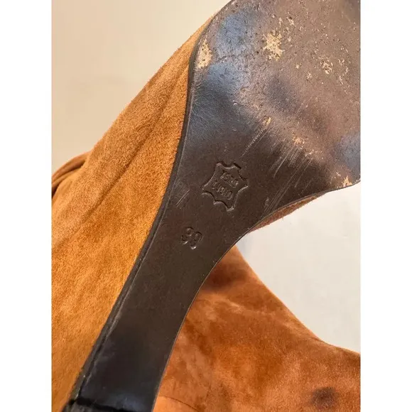 Theory Women's Suede Brown Leather Wedge Tall Boots Sz 39 US 8.5