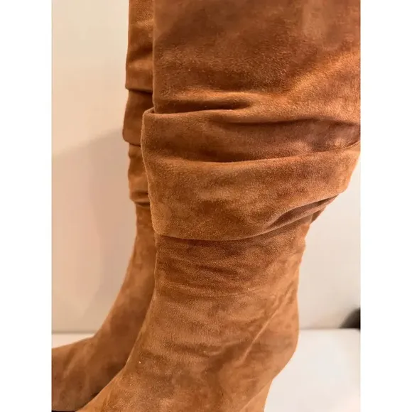 Theory Women's Suede Brown Leather Wedge Tall Boots Sz 39 US 8.5