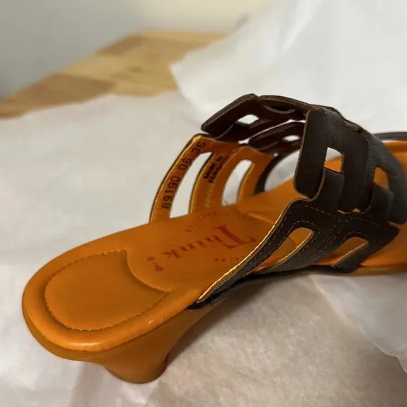 Think! Leather vintage Y2K heeled cage sandals flip flop 36