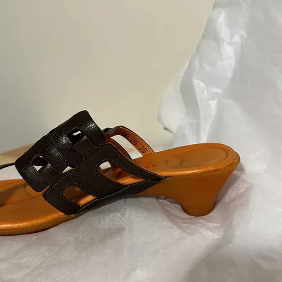 Think! Leather vintage Y2K heeled cage sandals flip flop 36