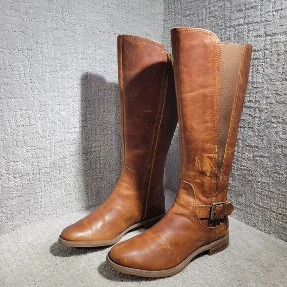 Timberland EK Savin Hill Tall Medium Shaft Brown Riding Boots A1255 Women's 7.5
