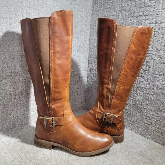 Timberland EK Savin Hill Tall Medium Shaft Brown Riding Boots A1255 Women's 7.5