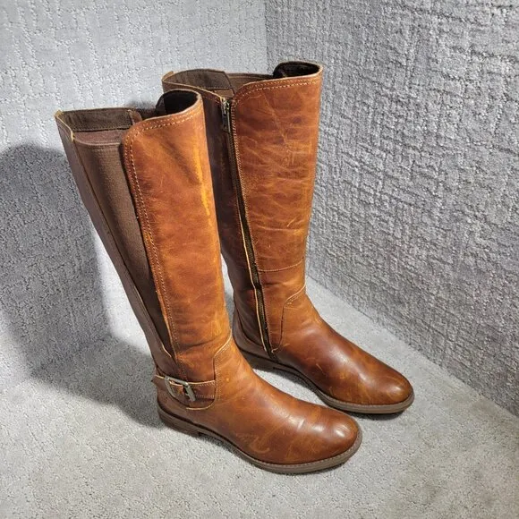 Timberland EK Savin Hill Tall Medium Shaft Brown Riding Boots A1255 Women's 7.5