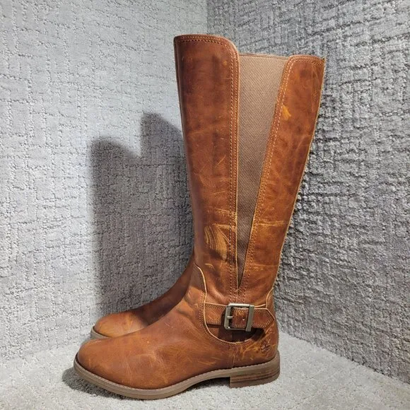 Timberland EK Savin Hill Tall Medium Shaft Brown Riding Boots A1255 Women's 7.5
