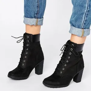 Timberland Glancy 10” Black Suede Ankle Combat Boots