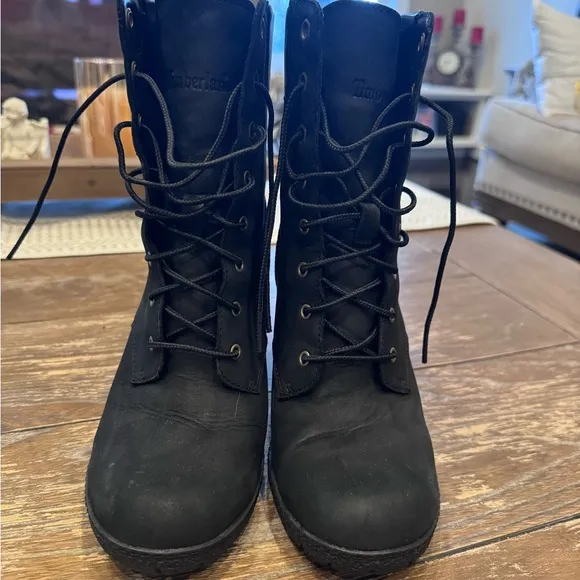 Timberland Glancy 10” Black Suede Ankle Combat Boots