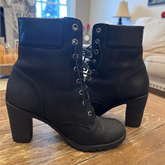 Timberland Glancy 10” Black Suede Ankle Combat Boots