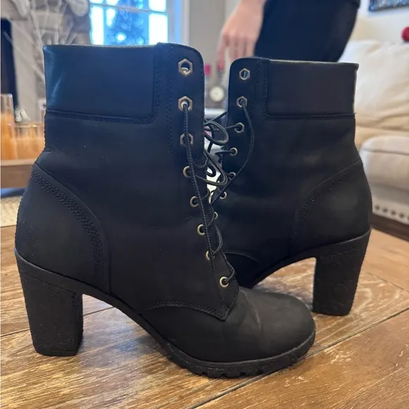 Timberland Glancy 10” Black Suede Ankle Combat Boots