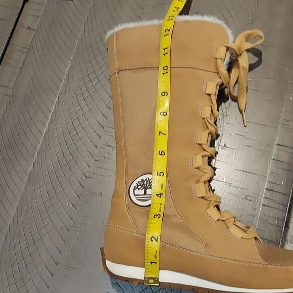 Timberland Grammercy Tall Wheat Lace-Up Fur Lined Boots Sz 7.5