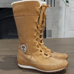 Timberland Grammercy Tall Wheat Lace-Up Fur Lined Boots Sz 7.5