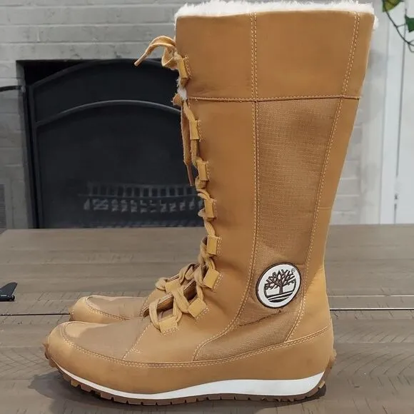 Timberland Grammercy Tall Wheat Lace-Up Fur Lined Boots Sz 7.5