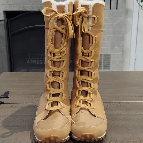 Timberland Grammercy Tall Wheat Lace-Up Fur Lined Boots Sz 7.5