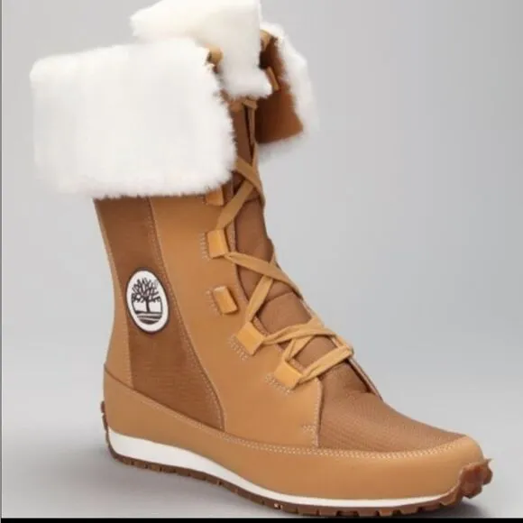 Timberland Grammercy Tall Wheat Lace-Up Fur Lined Boots Sz 7.5