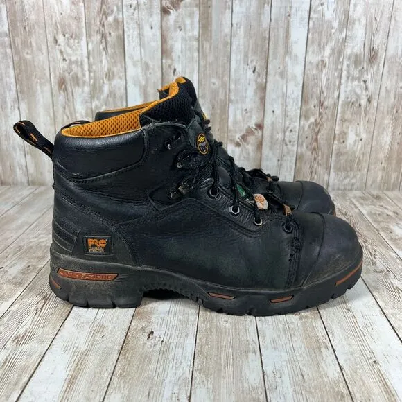 TIMBERLAND PRO 'Endurance' 6&quot; Steel Toe‎ Black Leather Boots. Sz 10.5