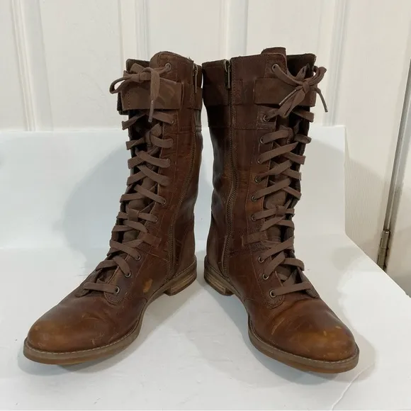 Timberland Savin Hill Brown Leather Equestrian Combat Lace Up Tall Boots Size 7
