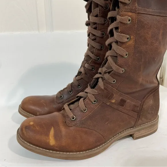 Timberland Savin Hill Brown Leather Equestrian Combat Lace Up Tall Boots Size 7
