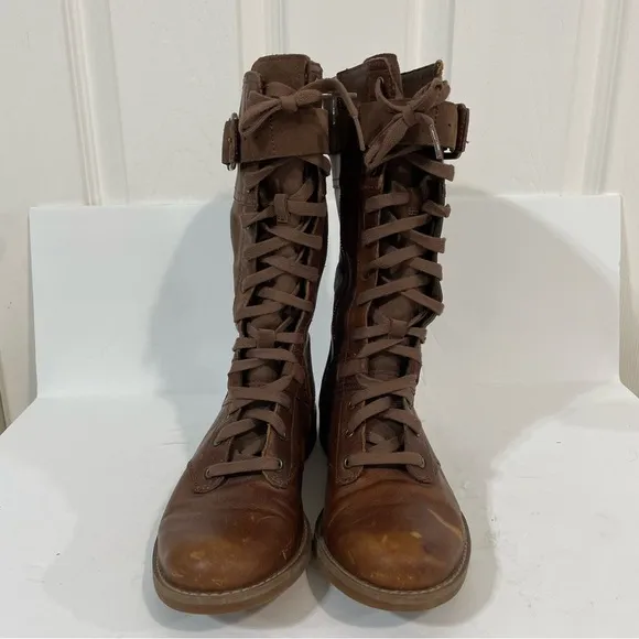 Timberland Savin Hill Brown Leather Equestrian Combat Lace Up Tall Boots Size 7
