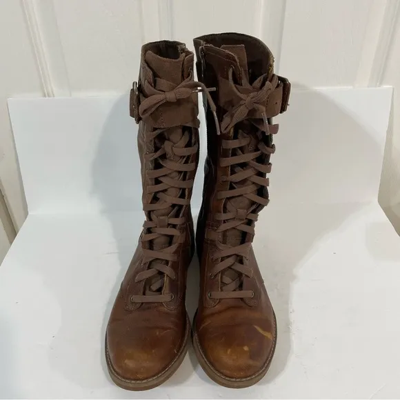 Timberland Savin Hill Brown Leather Equestrian Combat Lace Up Tall Boots Size 7