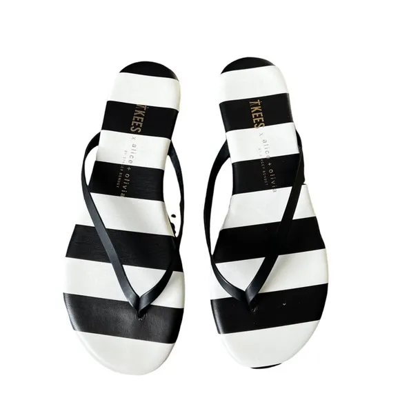 TKEES x Alice Olivia Lily in Positano Stripe Flip Flops Sandals Womens 7