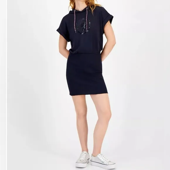 Tommy Hilfiger Women's French Terry Short Sleeves Hoodie Sneaker Dress SZ M NWT