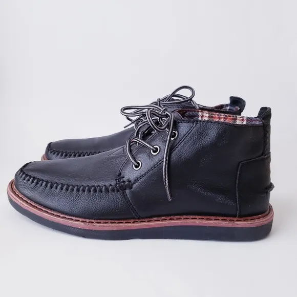 Toms Black Leather Lace-up Boots