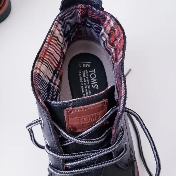 Toms Black Leather Lace-up Boots